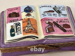 French Limoges Trinket Box Paris Book Globe World Travelers Rare Piece Purple