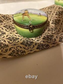 French Rochard Limoges Hand Painted Lady Golfer Trinket Box