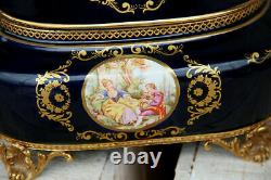 French vintage limoges cobalt blue victorian scene porcelain box marked