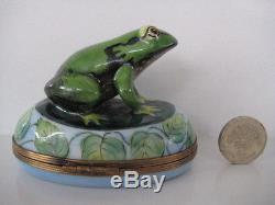 Frog Peint Main Limoges Porcelain Bonbonniere Trinket Box Signed Hand Painted