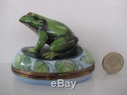 Frog Peint Main Limoges Porcelain Bonbonniere Trinket Box Signed Hand Painted