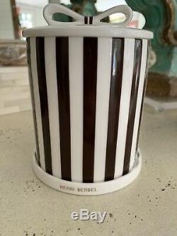GORGEOUS Iconic HENRY BENDEL Porcelain 3 Piece striped candle Cover Mint W Tags