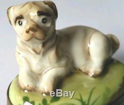 GR Hand Painted Limoges Pug Bulldog Dog Trinket Box