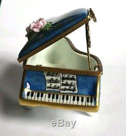GR Hand Painted Porcelain Limoges Blue Grand Piano Trinket Box
