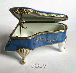 GR Hand Painted Porcelain Limoges Blue Grand Piano Trinket Box