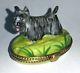 Gr Hand Painted Porcelain Limoges Scottish Terrier Dog On Oval Trinket Box
