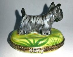 GR Hand Painted Porcelain Limoges Scottish Terrier Dog on Oval Trinket Box