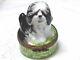 Gr Limoges Hand Painted Porcelain Black And Gray Bearded Collie Dog Trinket Box