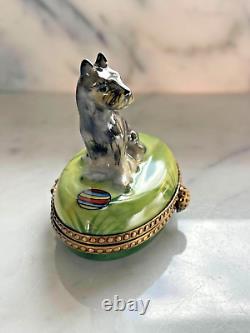 GR Limoges Peint Main France Porcelain Schnauzer Dog Trinket Box RARE