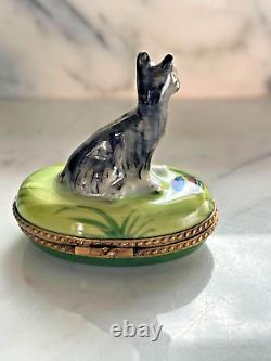 GR Limoges Peint Main France Porcelain Schnauzer Dog Trinket Box RARE