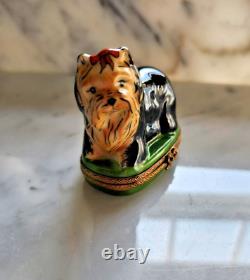 GR Limoges Peint Main France Porcelain Yorkshire Terrier Yorkie Trinket Box RARE