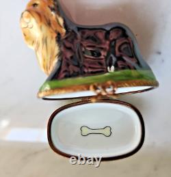 GR Limoges Peint Main France Porcelain Yorkshire Terrier Yorkie Trinket Box RARE