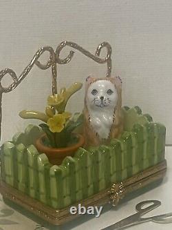 Genuine Limoges Box Garden Trellis Flower And Cat