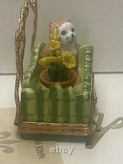 Genuine Limoges Box Garden Trellis Flower And Cat