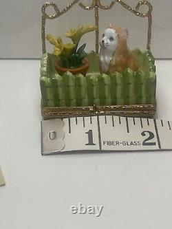 Genuine Limoges Box Garden Trellis Flower And Cat