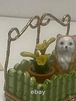 Genuine Limoges Box Garden Trellis Flower And Cat