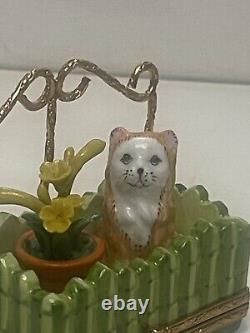 Genuine Limoges Box Garden Trellis Flower And Cat