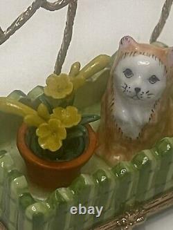 Genuine Limoges Box Garden Trellis Flower And Cat