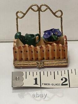 Genuine Limoges Box Garden Trellis Flower And Watering Can