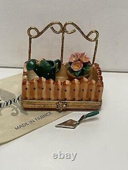 Genuine Limoges Box Garden Trellis Flower &Watering Can