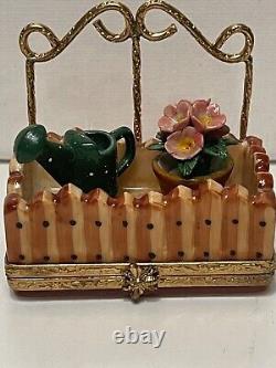 Genuine Limoges Box Garden Trellis Flower &Watering Can