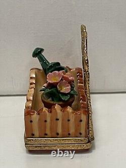 Genuine Limoges Box Garden Trellis Flower &Watering Can