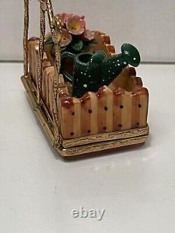 Genuine Limoges Box Garden Trellis Flower &Watering Can