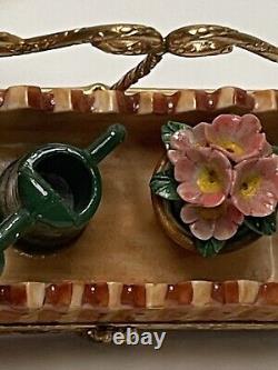 Genuine Limoges Box Garden Trellis Flower &Watering Can