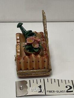 Genuine Limoges Box Garden Trellis Flower &Watering Can