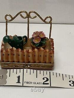 Genuine Limoges Box Garden Trellis Flower &Watering Can