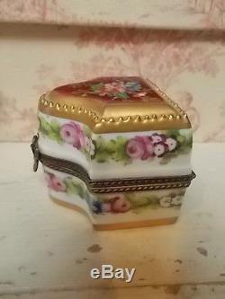 Genuine Limoges France Hand Painted Box with 3 jeweled top Perfume Bottles