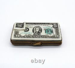 Genuine Real Limoges Box Beauchamp Stacked $10 Bills Made in France Trinket