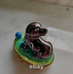 Girard Ribierre GR Limoges Peint Main Porcelain Limoges Black Lab Trinket Box