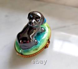 Girard Ribierre GR Limoges Peint Main Porcelain Limoges Black Lab Trinket Box