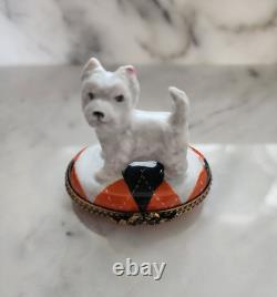 Girard Ribierre GR Limoges Peint Main Porcelain Limoges Westie Dog Trinket Box