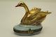 Gold Colored Chamart Limoges Trinket Box Hand Painted In France Swan Form 2.5