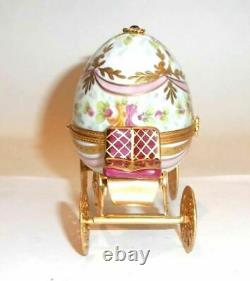 Gold Pink Cinderella Coach Egg w SLIPPER Limoges Box Limoges Box