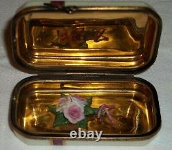 Gold Ribbon Porcelain Flowered Peint Main Rochard Limoge France Trinket Box CC