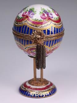 Gorgeous Hand Painted Porcelain Limoges Box on Stand Bronze Tone Tassel-GORGEOUS
