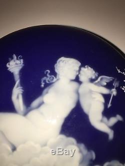 Gorgeous Limoges Cupid & Psyche Pate Sur Pate Porcelain Box Cobalt Blue, Gold