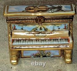 Gorgeous Peint Main Limoges France CL Figural Violin Piano Trinket Ring Box