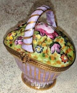Gorgeous Peint Main Limoges France Figural Easter Flower Basket Trinket Ring Box