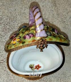 Gorgeous Peint Main Limoges France Figural Easter Flower Basket Trinket Ring Box