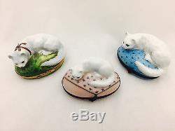 Group of 3 Limoges France Cat Motif Porcelain Boxes By Rochard Peint Main