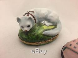 Group of 3 Limoges France Cat Motif Porcelain Boxes By Rochard Peint Main