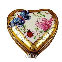 HEART-BUTTERFLY ON GOLD BASE NEW Limoges Boxes Porcelain Trinket Snuff Box Franc