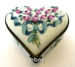 HEART SHAPED BOX WITH FLOWERS? LIMOGES, FRANCE? Peint Main, trinket box