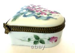 HEART SHAPED BOX WITH FLOWERS? LIMOGES, FRANCE? Peint Main, trinket box
