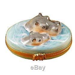 HIPPO WITH BABY IN WATER France Limoges Boxes Snuff Trinket Box NEW French