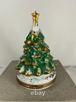 HTF Limoges France PV Parry Vieille Christmas Tree Porcelain Trinket Box GUC
